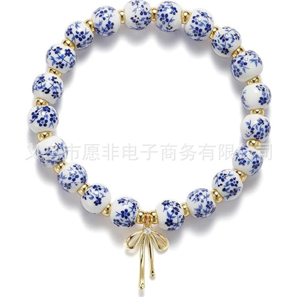 Cross-border best-selling bow pendants, multiple types of flower porcelain ceramic beaded bracelets, Chinese-style retro and elegant jewelry gifts