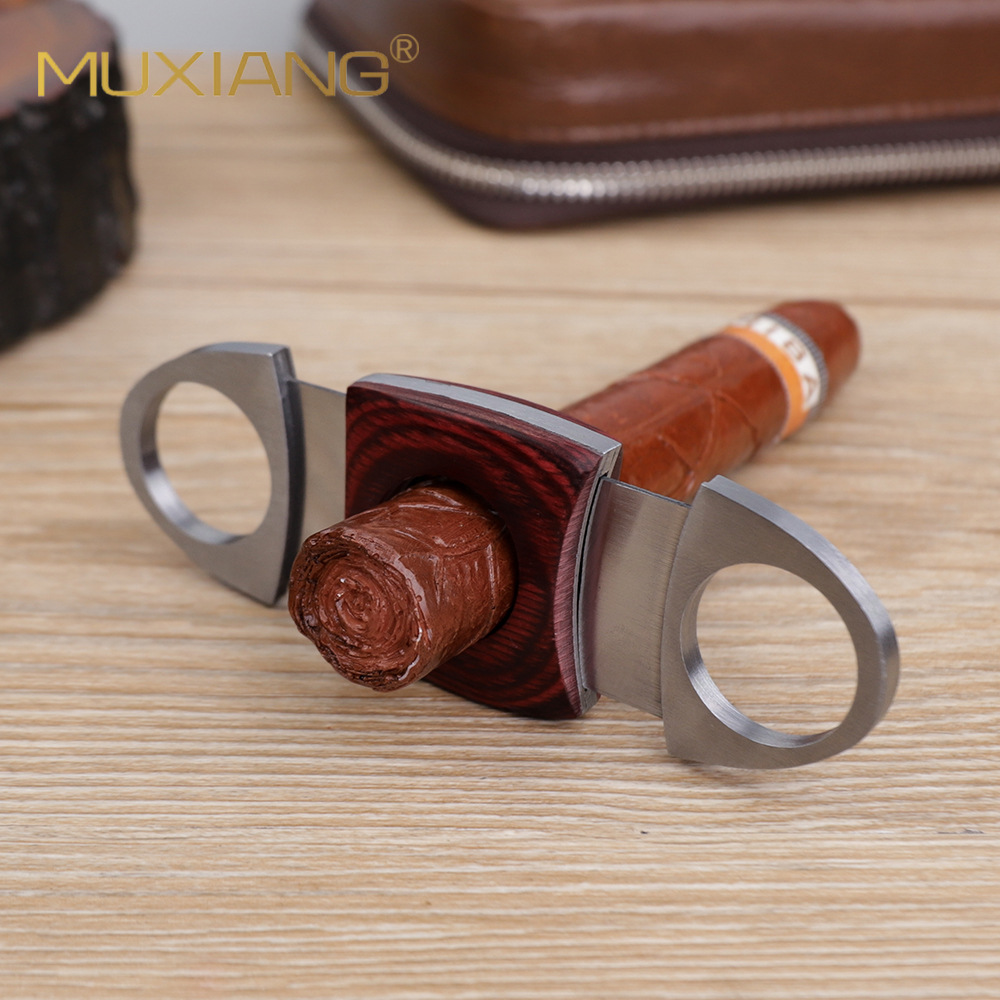 木香不锈钢双刃雪茄剪现代简约红木圆头雪茄刀切割器雪茄配件工具图