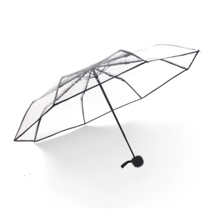 Fully automatic transparent umbrella, female folding three-fold umbrella, children's personality, fresh and cute, male student manual long-handled umbrella LOGO Item Picture