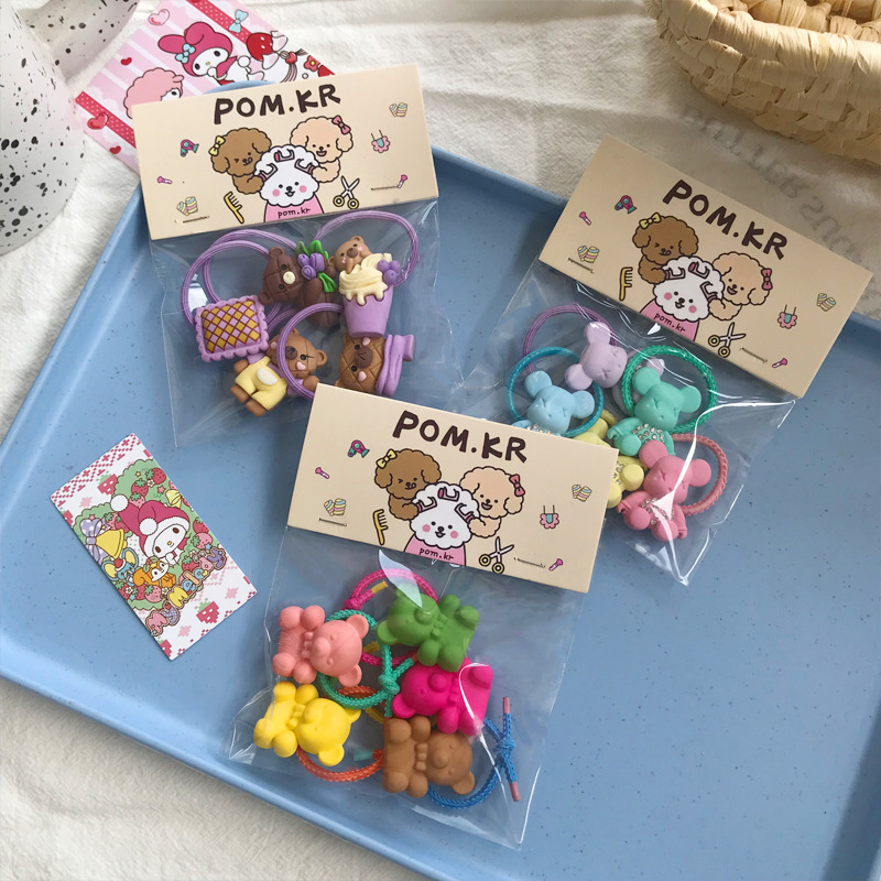 New Korean-style cute children's bow, smiling bear, flower-shaped hair band, colorful polka dot headband and rubber band Specification image