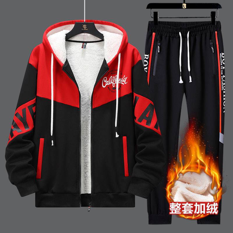 Autumn and winter teenagers' fleece and thickened hoodie sets 12 boys' cardigans 13 high school and junior high school students 16 children 15 years old details Picture