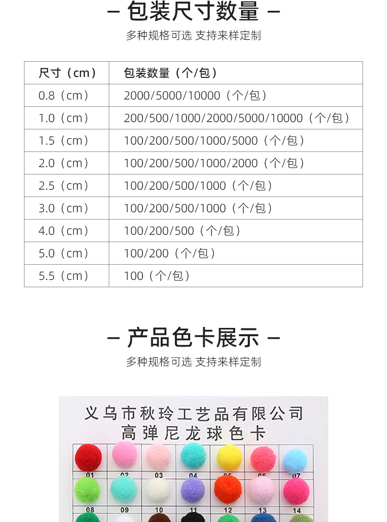 彩色高弹毛球2cm手工装饰配件材料DIY毛绒球高弹尼龙球详情7