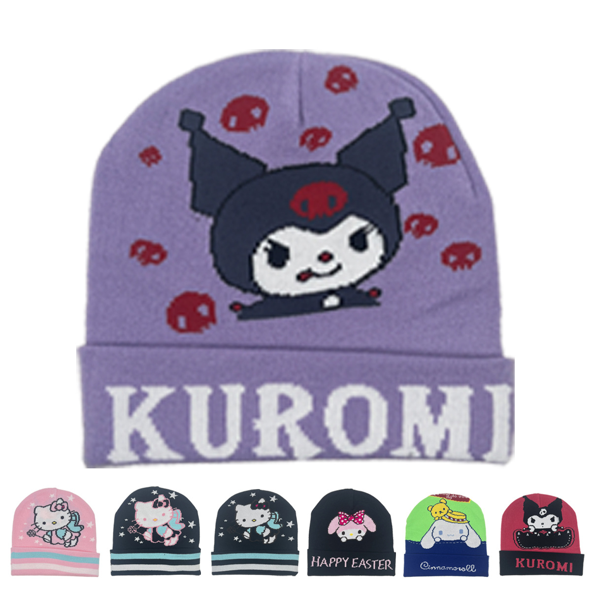 Sanrio Kulomi Kt Cat Stitch Cartoon Wool Knit Hat For Students Outdoor Men's And Women's Warm Fall/Winter Hats