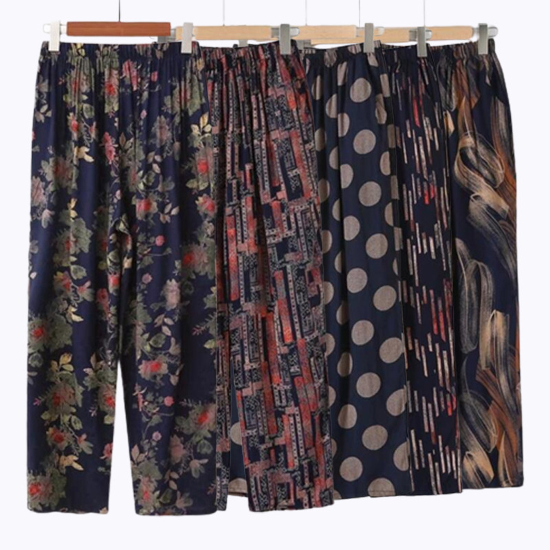 中老年女装夏款妈妈棉绸裤子女夏薄款九分裤老人奶奶人造棉直筒裤