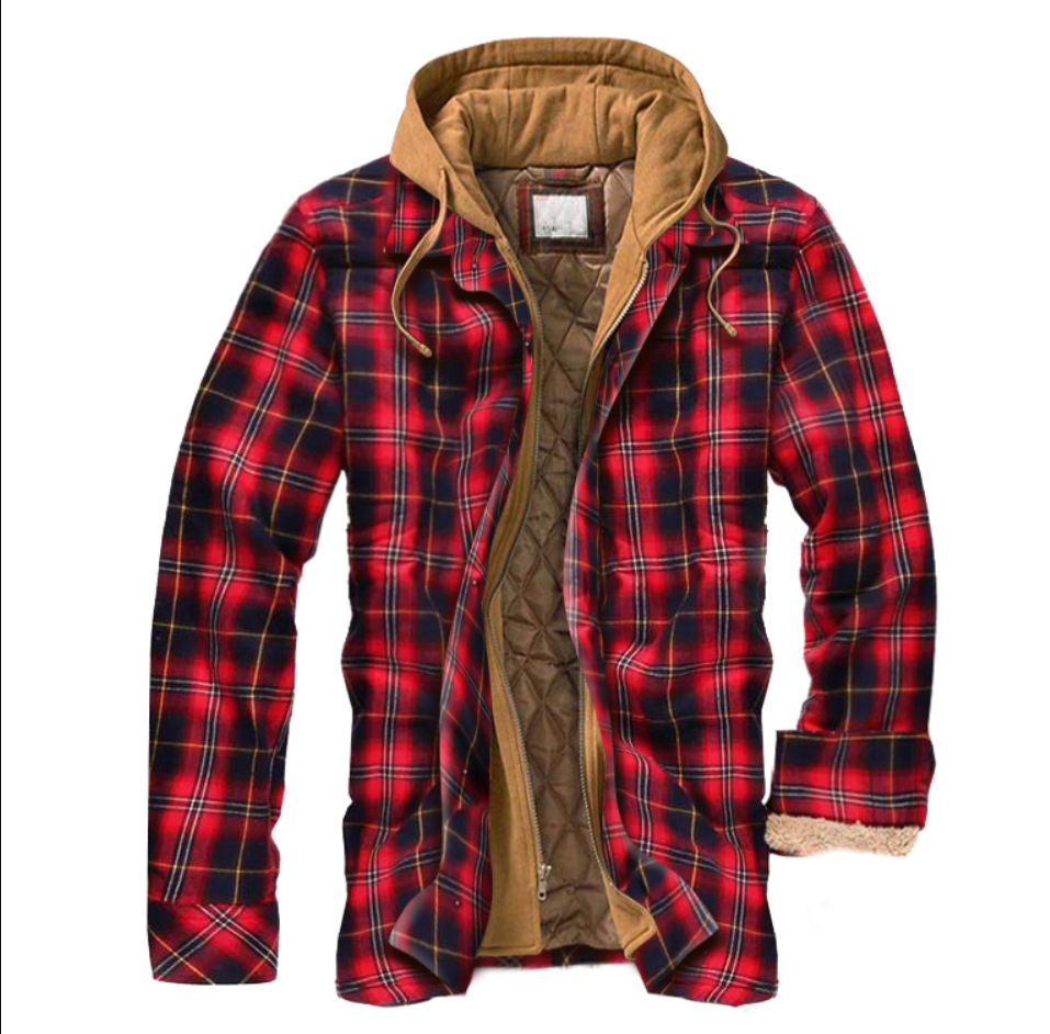 Thickened new men's men's checked coat, long-sleeved 3d woolen printed overcoat and cotton-padded jacket on the Amazon AliExpress independent station details Picture
