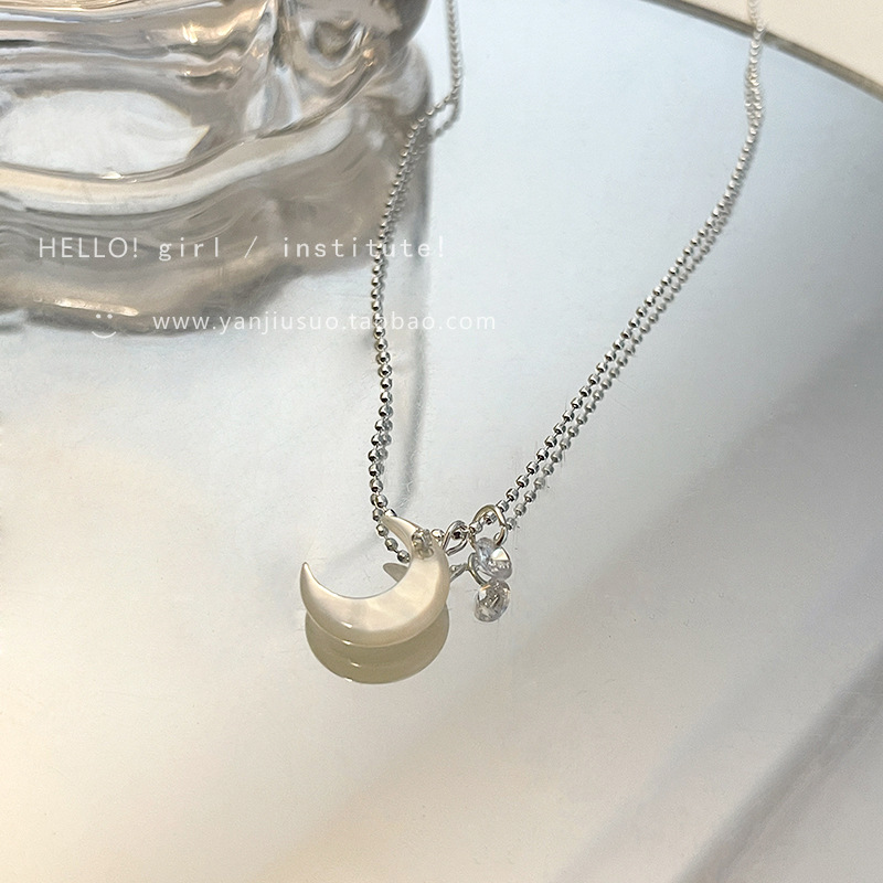 S925 Gentle White Moonlight Moon Shell Necklace Advanced Design Sense Niche Choker Temperament Collarbone Chain Accessories Specification drawing