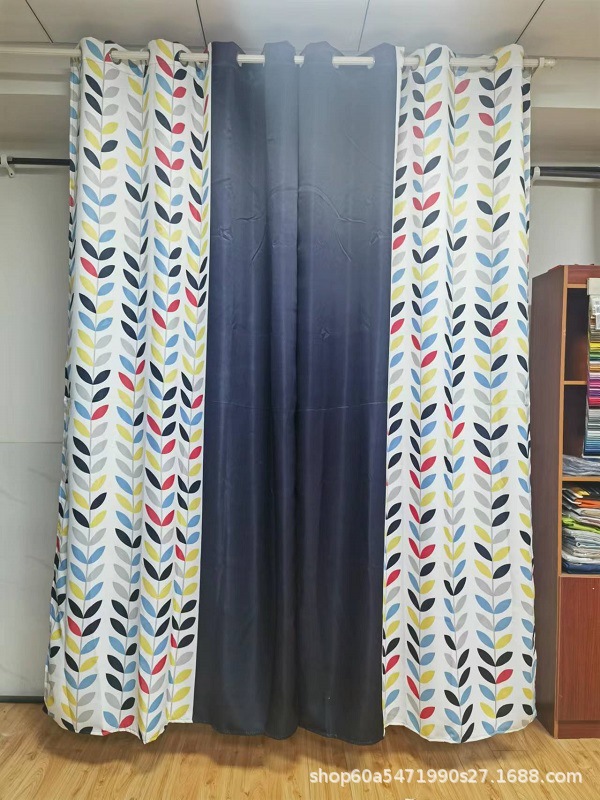 Printed Curtain Fabric New Printed Splicing Color Shading Finished Curtain Living Room Bedroom Balcony Study Factory Direct Sales Item Picture
