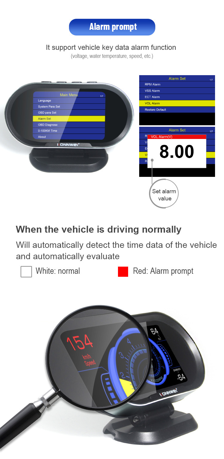 汽车改 装抬头显示器KONNWEI新款KW206汽车故障扫描仪+抬头显示器详情5