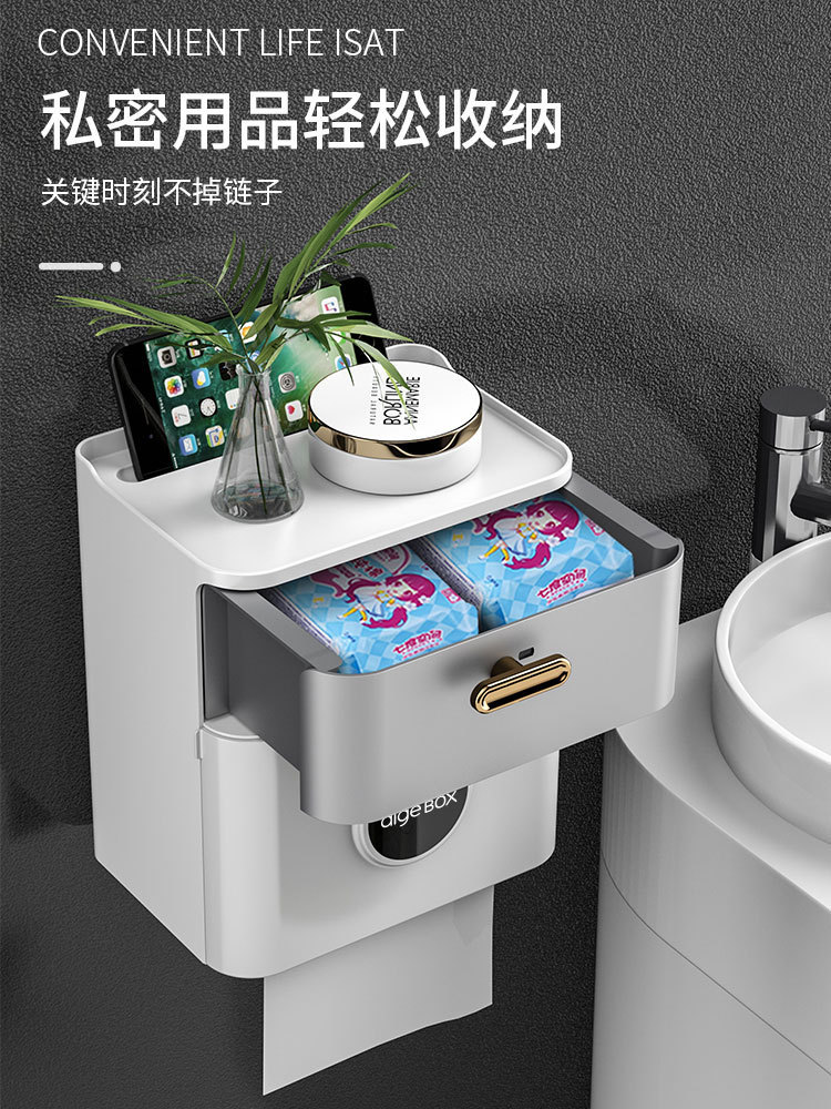 Toilet Tissue Box Toilet Storage Shelf Waterproof Toilet Paper Box Washroom Perforation-Free Paper Box Face Towel Storage details Picture
