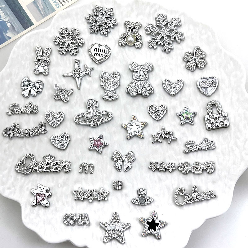 Silver heart-shaped bow letter diamond-encrusted jewelry accessory DIY phone case jewelry decoration Crocs shoe material