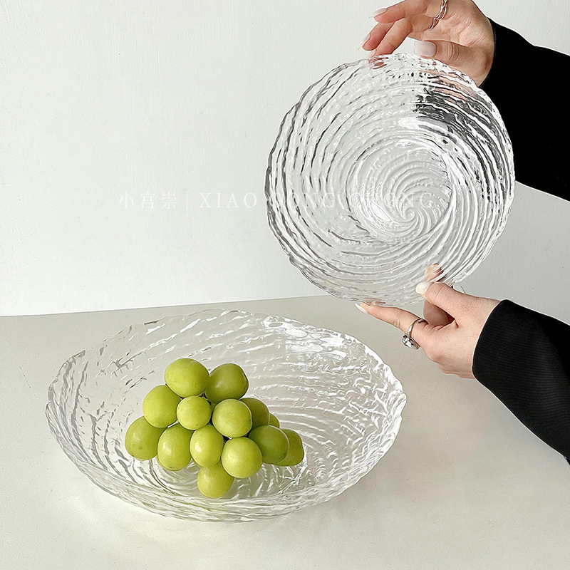 Yu Li Senior Sense Irregular Ice Grain Glass Bowl Fruit Tray Home Living Room Coffee Table Sugar Water Dessert Bowl Vegetable Sand details Picture