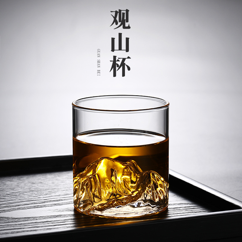 玻璃杯子复古日式水杯咖啡日本富士山茶杯威士忌酒杯藏山杯冰山杯