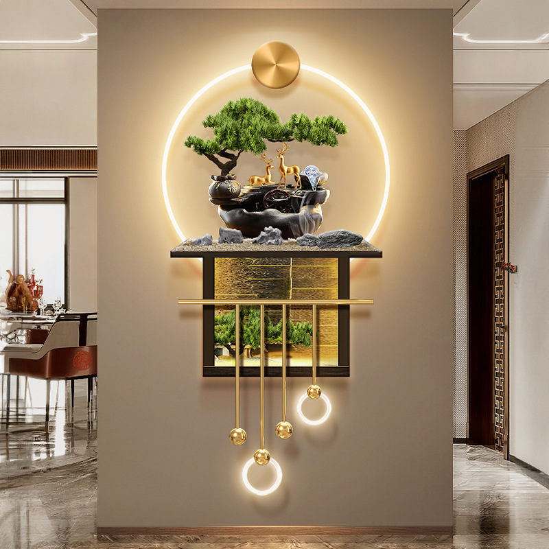 New Chinese-style welcoming pine entrance hall decorative painting, traditional Chinese pine and cypress tree corridor mural, light flowing water brings wealth, entrance door hanging painting Application Scenario