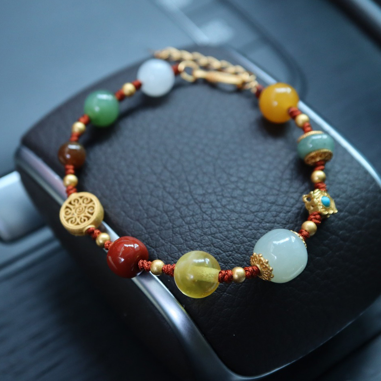 Ethnic bracelet for women, Hetian jade, green jade, jadeite, amber, Nanhong agate bracelet for women, perfect in every way, hand-woven rope