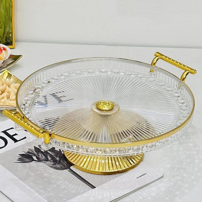 Light luxury Phnom Penh round plastic tray household water cup teacup storage tray beauty salon commercial tea fruit tray cha tea cup storage tray Gold castle vase tea fruit tray tray Application Scenario