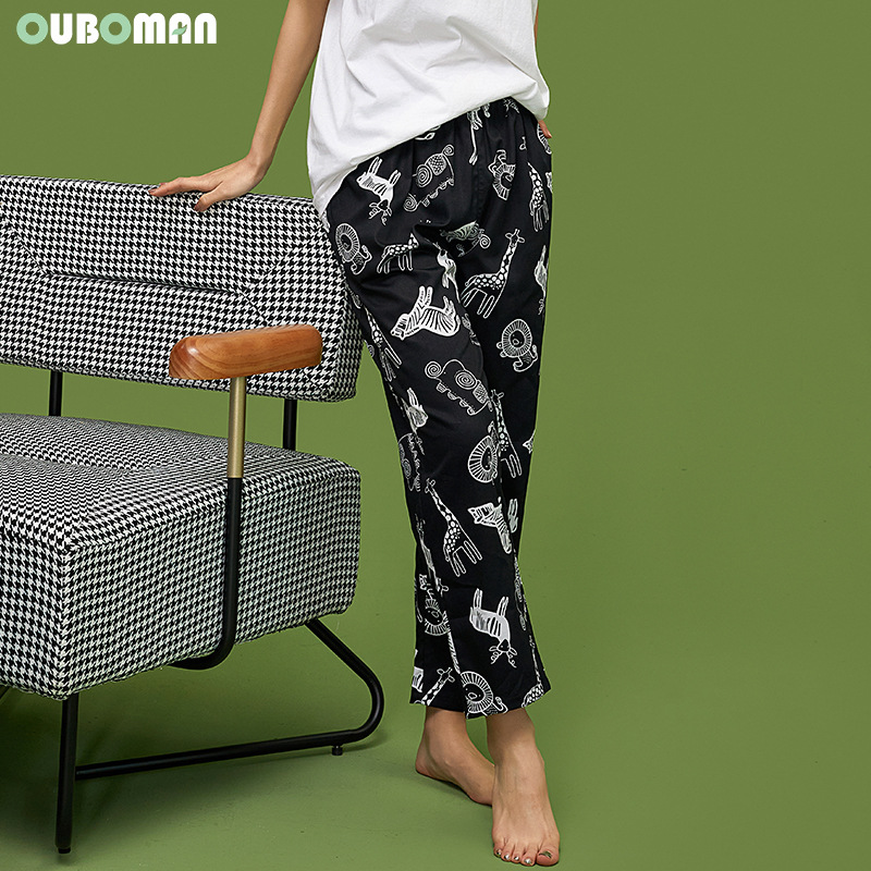 Summer Ladies Cotton Home Trousers Printed Pajama Trousers Floral Trousers Cropped Trousers Casual Loose Large Size With Pockets Specification drawing