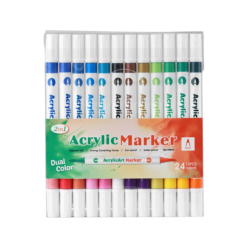 Customized double-headed acrylic markers from the manufacturer, colored pens for primary school students' art drawing, DIY acrylic pens for children, cross-border Item Picture