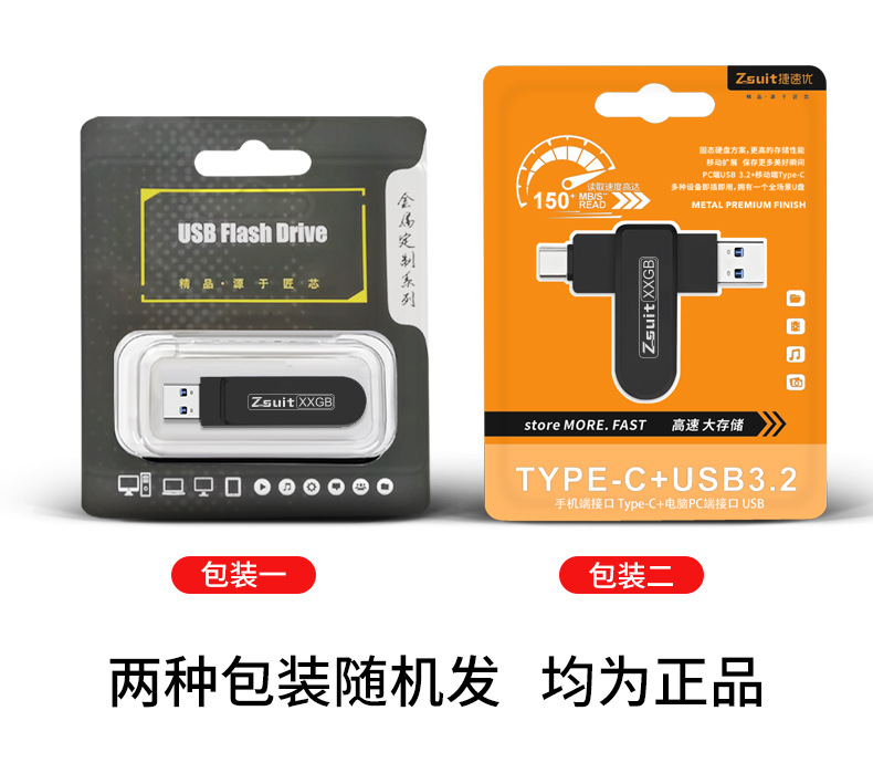 Jiesuyou 128g metal office USB Flash drive, dual-head type-c for both mobile phones and computers, USB3.2 high-speed USB flash drive pic 1