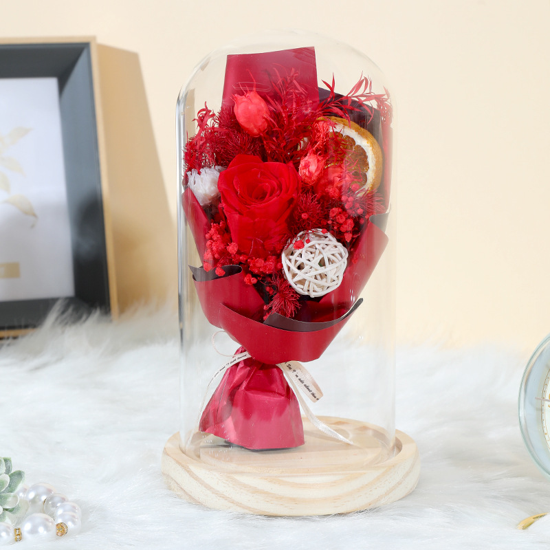Eternal life flower glass cover ornaments to send girlfriend 520 Valentine's Day gift rose glass cover ornaments wholesale Item Picture
