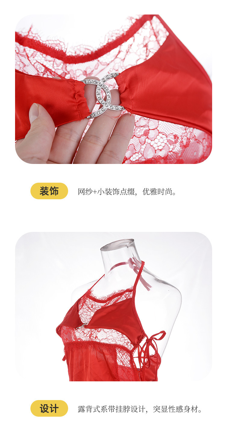 欧美绑带性感睡裙女紧身镂空弹力缎睡衣制服蕾丝花边网纱睡裙详情12