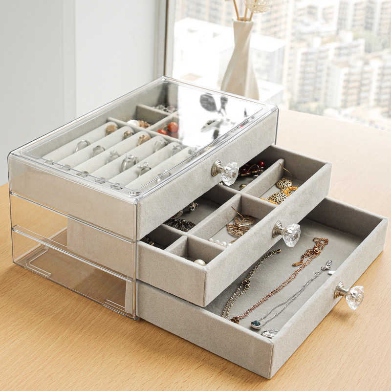 Multi-Layer Gray Drawer Type Jewelry Cosmetics Storage Box Earpiece Lipstick Watch Organizer Box Acrylic Display Stand details Picture