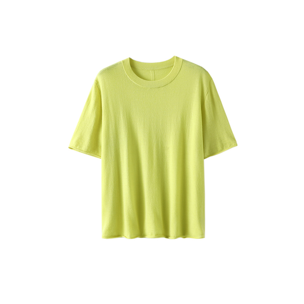 Pinrong 24 Spring/Summer New Women's thin silk cashmere round neck Loose bright color knitted T-shirt Women's sweater Item Picture