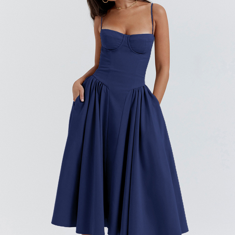 Long skirt court style dopamine wear suspender dress women details Picture