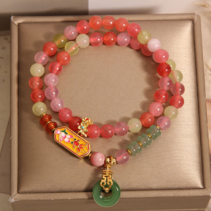 Colorful Yanyuan agate crystal multi-layer bracelet for women, light luxury, niche and exquisite Dongling jade abacus beads peace pendant bracelet Application Scenario