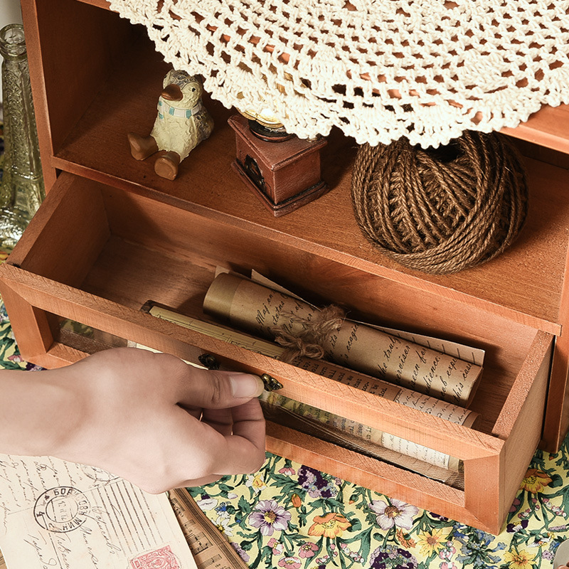 Zakka Do Old Series Storage Box Desktop Decoration 4 Grid Pen Holder A Drawer M-9016 details Picture
