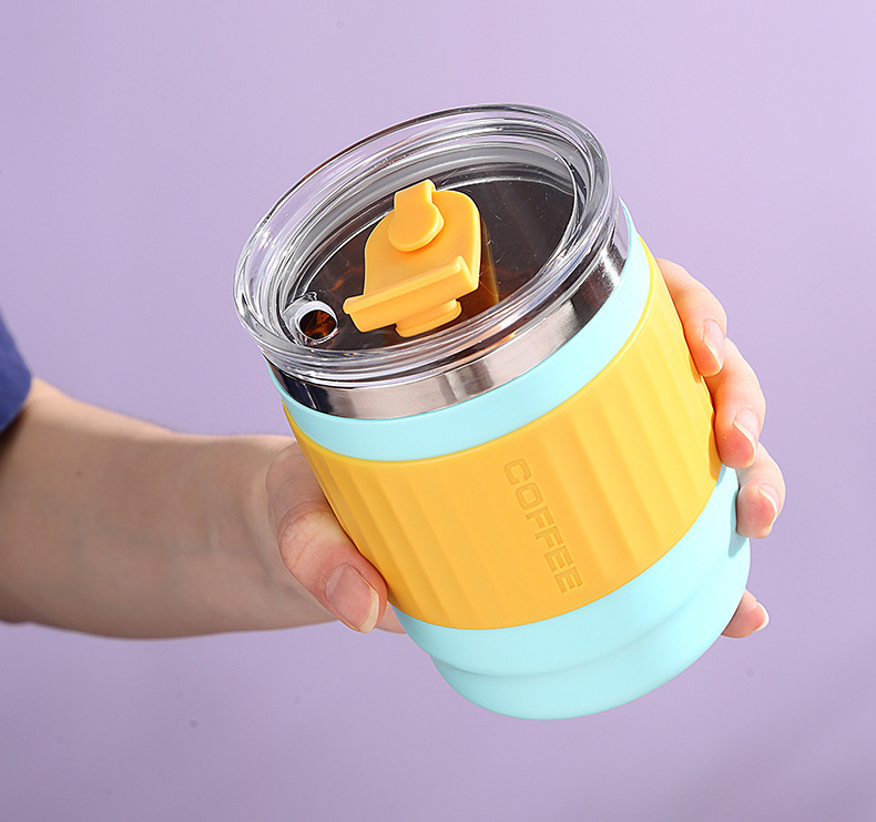 New simple silicone anti-scald stainless steel insulated cup with built-in straw drinking cup, ins style insulated lock cold water cup pic 14