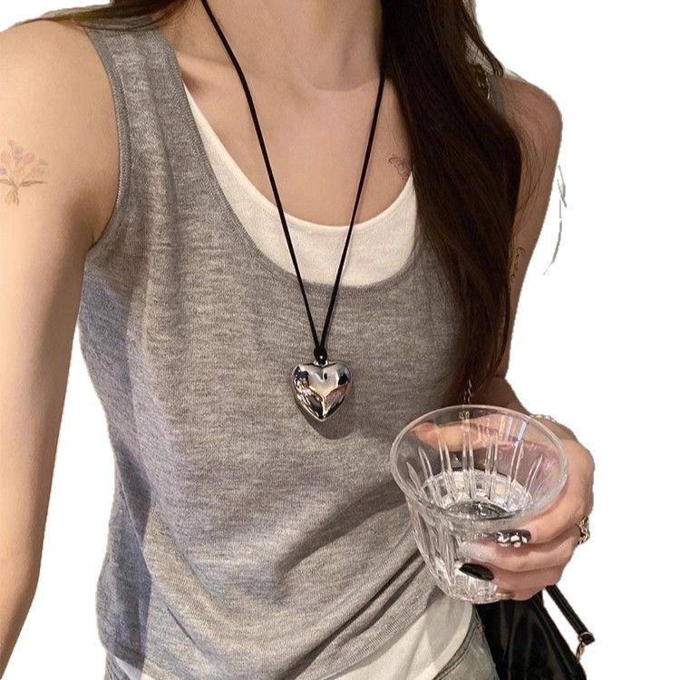 新款慵懒风撞色宽松背心假两件吊带小背心夏季女装内搭夏外穿上衣详情图5