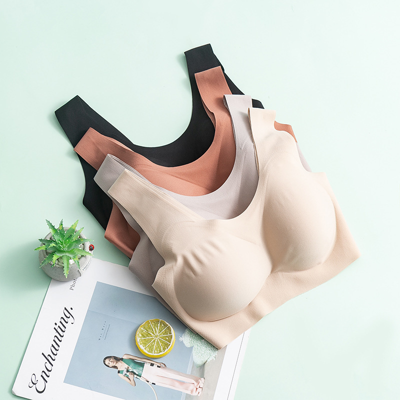 Donge one-piece seamless silk bra without underwire, smooth thin mulberry silk underwear, detachable, highly elastic and breathable