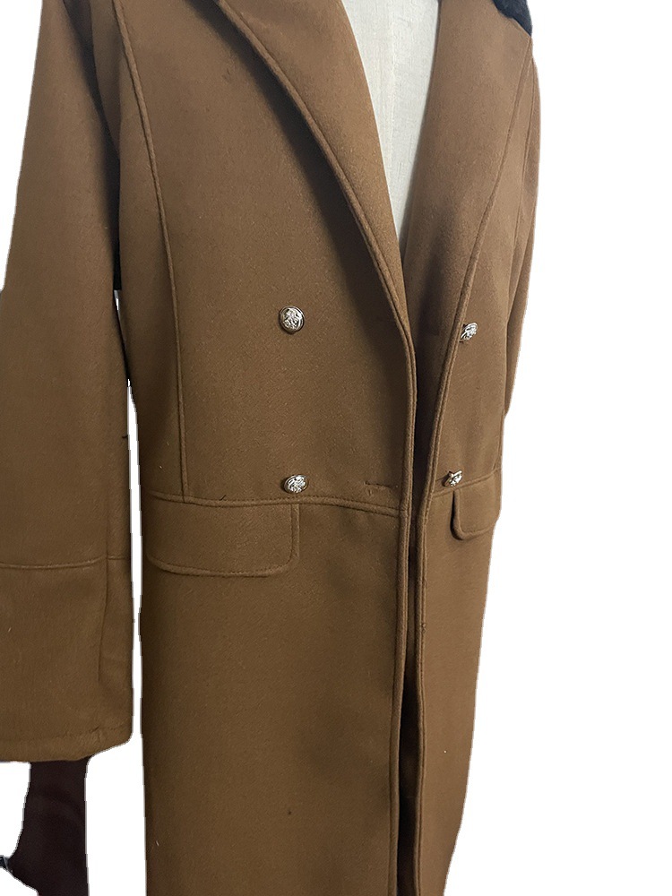 Casual woolen solid color slim-fit double-breasted brown side-sewn pocket wool men's coat in stock for young people 6607 Application Scenario