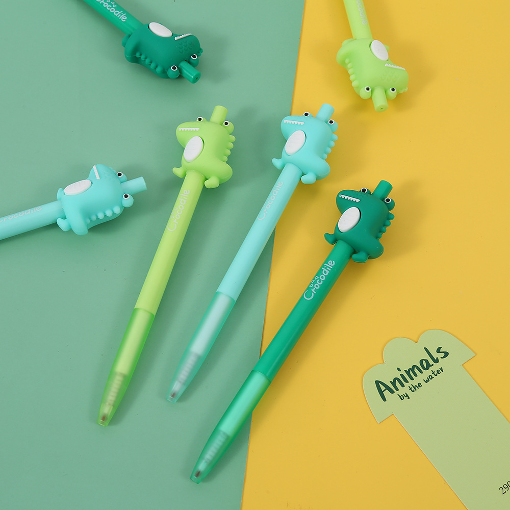 Zhongfan Cartoon Crocodile series gel pens are creative and cute. Press the gel pen is an automatic pencil for primary school students to write details Picture
