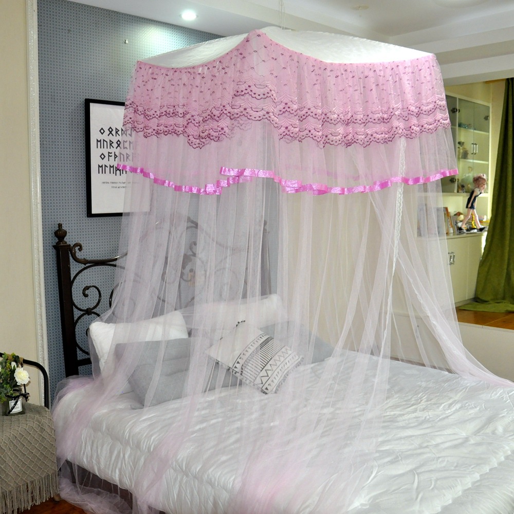 Manufacturers Hanging Dome Mosquito Net Square With Bracket Princess Wind Adult Foreign Trade Square Top Big Mosquito Net 14
