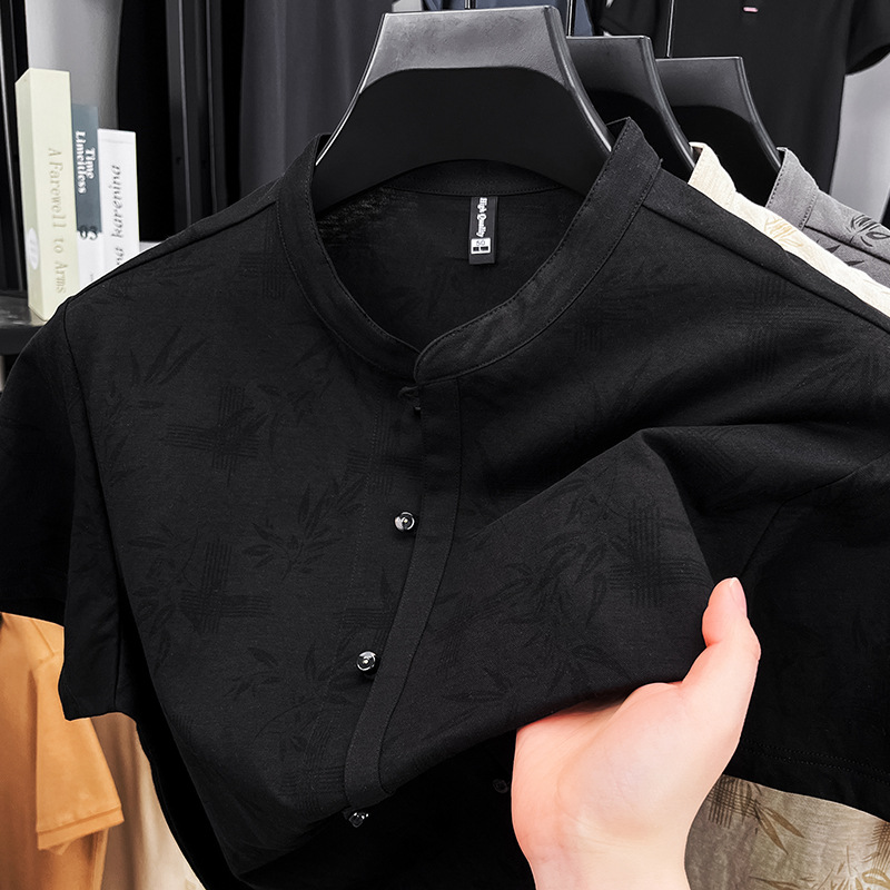 Cross-border cotton and linen shirt men 2025 Summer New style Middle-aged Dad short-sleeved casual floral men's shirt wholesale Specification image