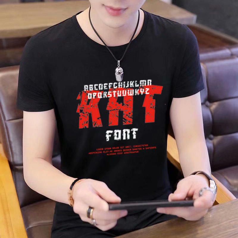 Summer short-sleeved T-shirt for men, figure-hugging letter-printed top, trendy and casual round-neck T-shirt for young People's Daily wear Specification image