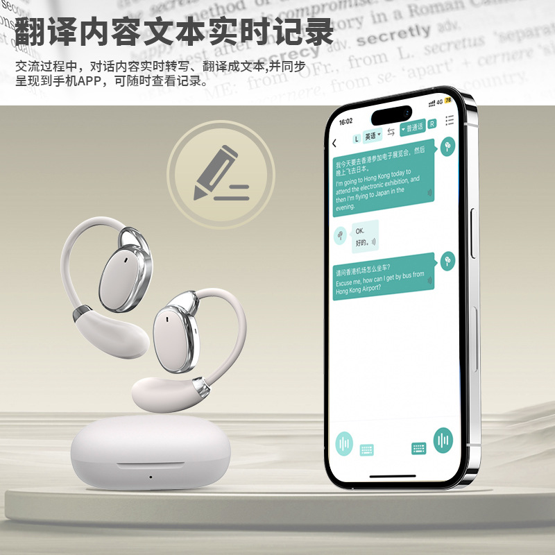 Wireless Bluetooth translation headphones, open-ear translator, noise-cancelling, multi-language translation, original factory for cross-border trade details Picture