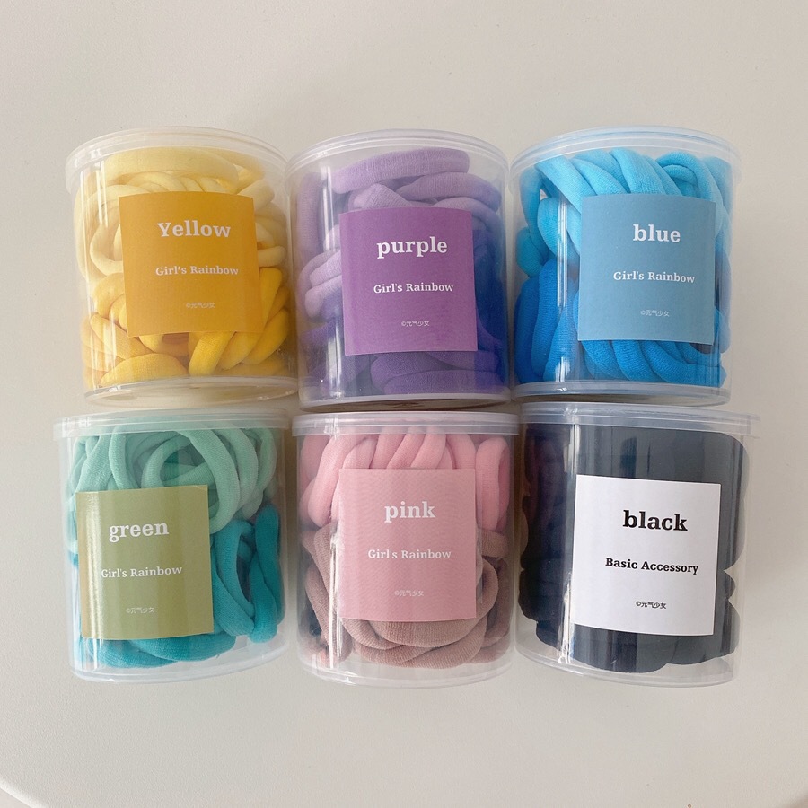 Wholesale candy-colored 50 canned hair bands, towel bands, sweet and colorful rubber bands, hair bands, high-end style, high ponytail Application Scenario