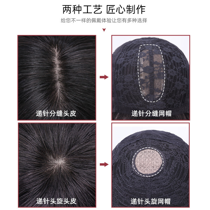 Factory wholesale wigs, women's air bangs, Bob, full head covers, collarbone hair, medium long straight hair, full real hair head covers Specification image