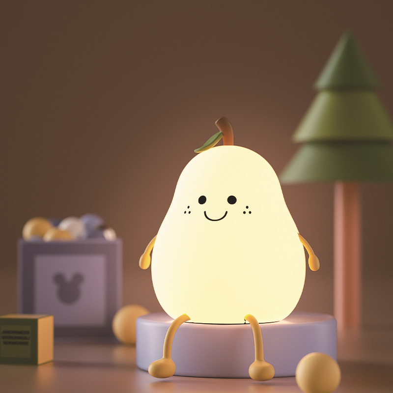 No Pear With Sleeping Lamp Cute Charging Pear Silicone Pat Night Light Soft Light Eye Protection 7 Color Light Timing Night Light details Picture
