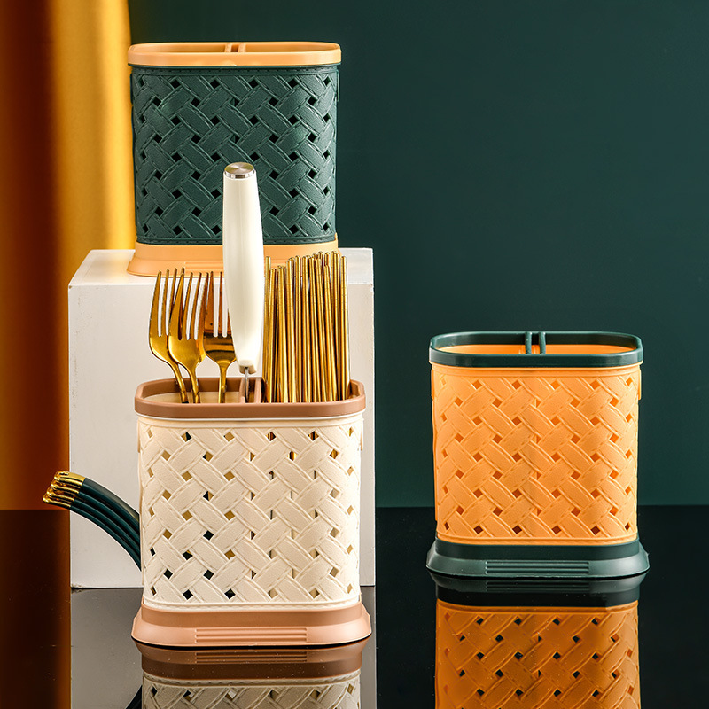 Light Luxury Kitchen Chopsticks Tube Knife And Fork Storage Box Multi-Functional Drain Storage Shelf Wall Hanging Chopsticks Cage Home details Picture