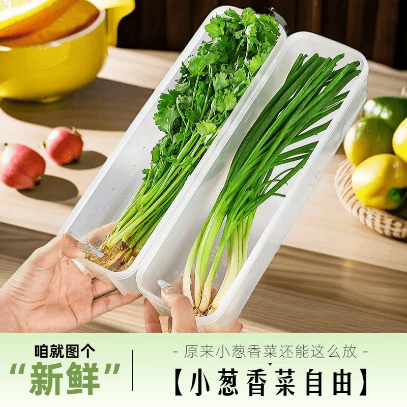 冰箱保鲜盒小葱香菜大葱餐具冷藏收纳面条鸡蛋长条塑料透明密封盒