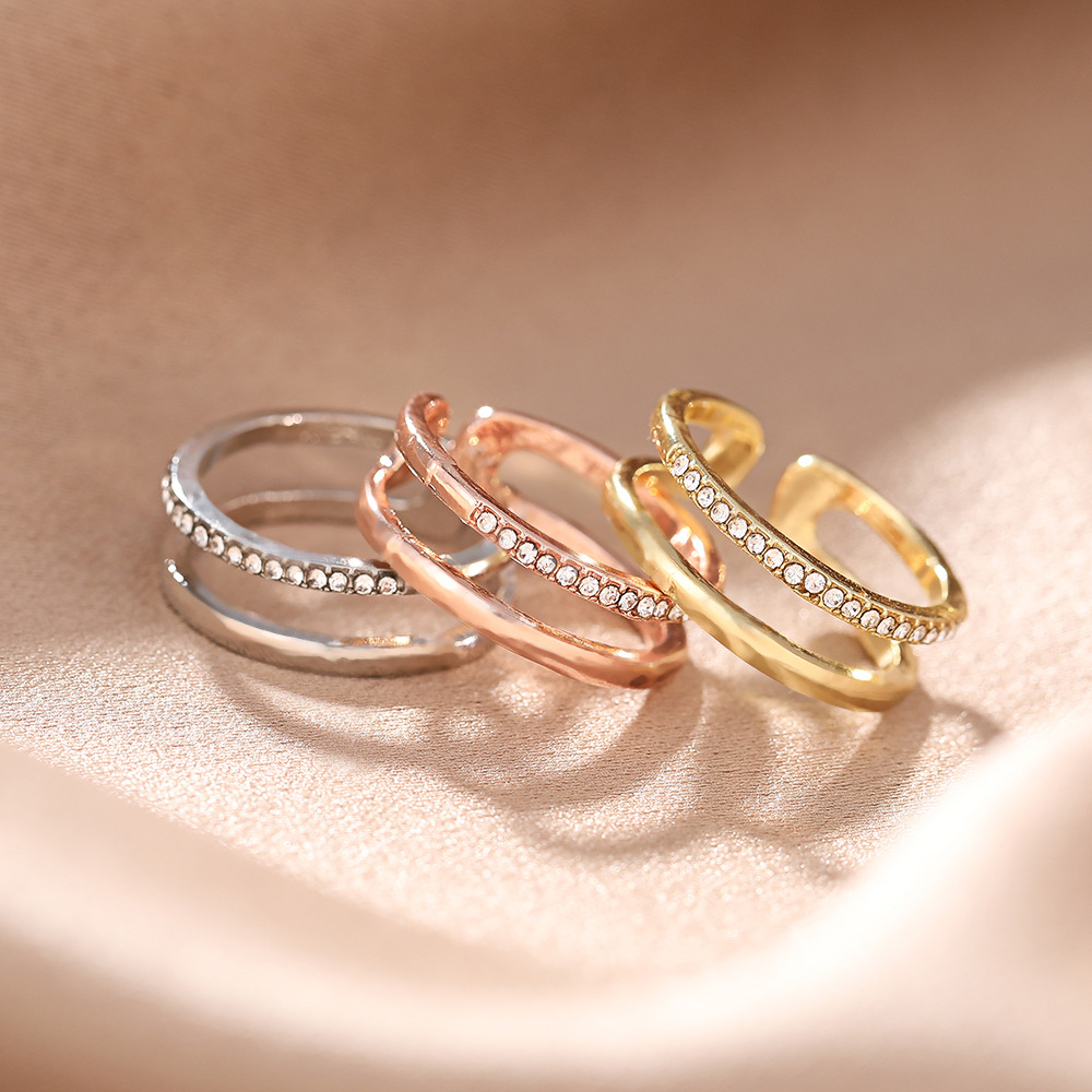 Kimoj's New 2025 Ring, A Women's, Japanese And Korean, Light Luxury, Niche Design, Internet-Famous Sparkling Diamond Double-Layer Adjustable Opening Index Finger Ring