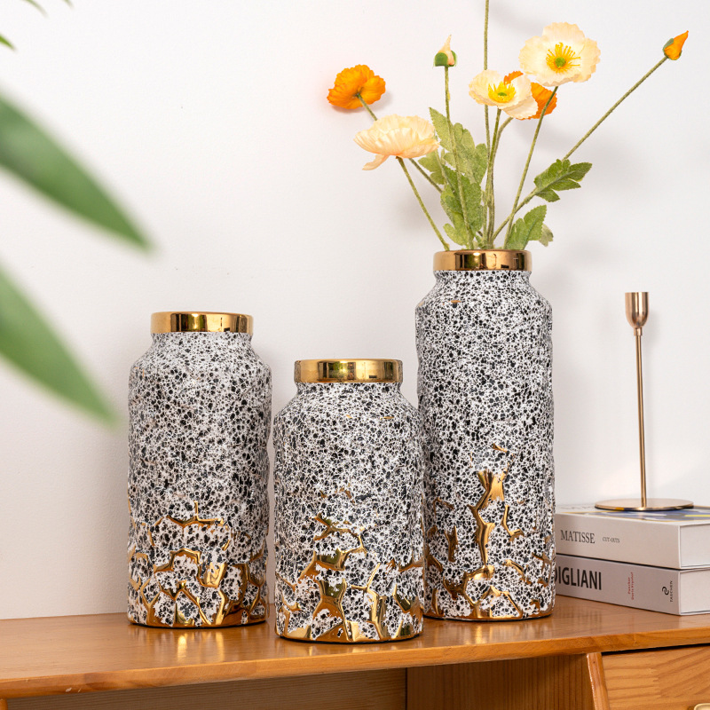 2024 New Nordic High-End Simple Straight Cylinder Electroplated Ceramic Vase Wholesale Flower Arrangement Soft Decoration Home Living Room Decorative Flower Vase Wholesale Ceramic Vase Simulation Flower Belt Vase Vase details Picture