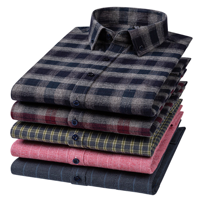 Extra-large and plump men's shirts, pure cotton long-sleeved men's large-sized shirts, all-cotton loose men's inch shirts details Picture