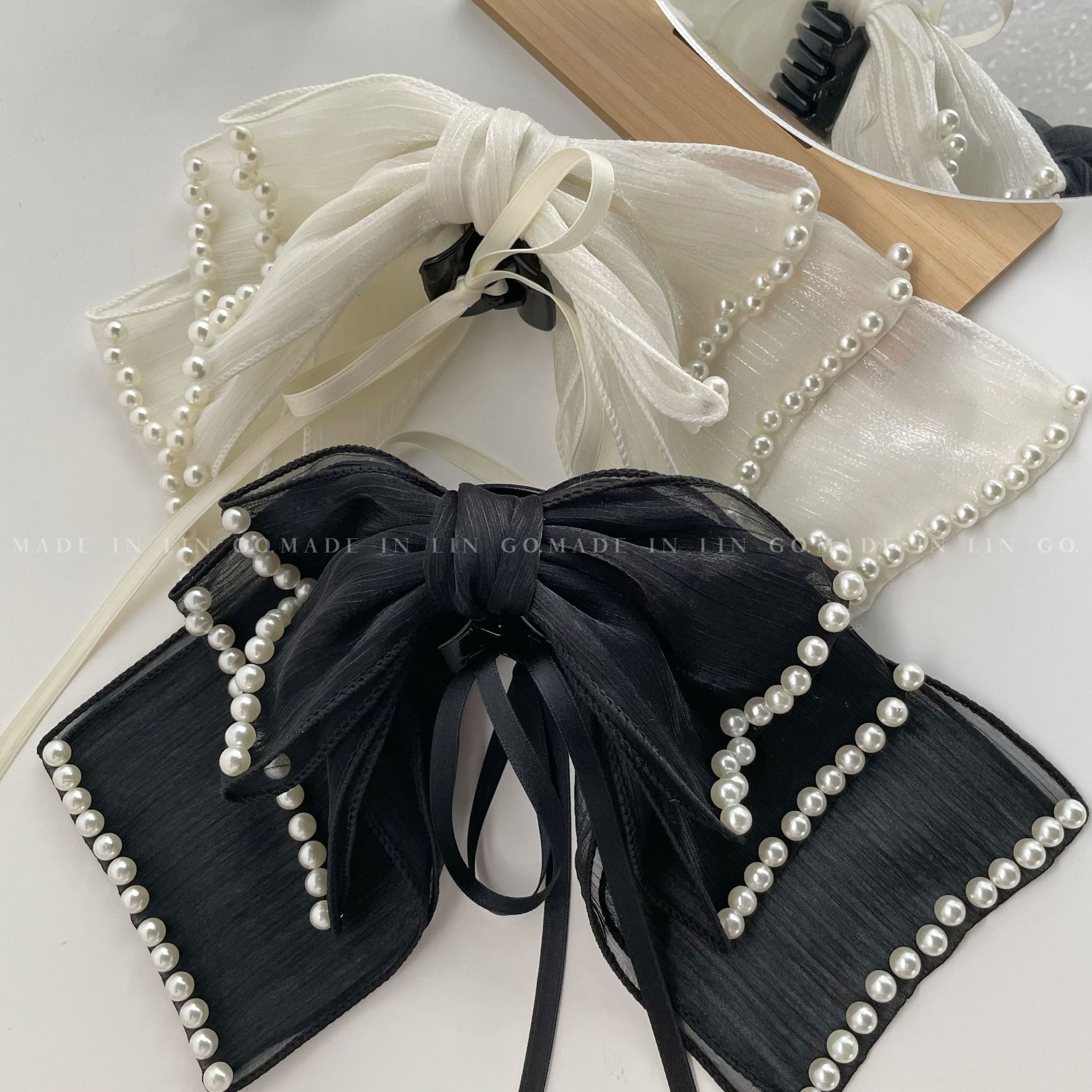 Super Fairy Pearl Ribbon Bow Clip Female Back Of Head Sentie Half Hair Clip Hair Card 2023 New Style