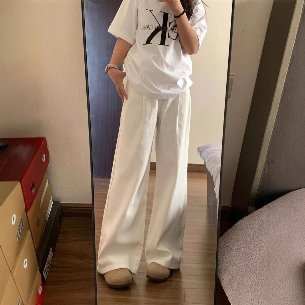 High-waisted jeans 2025 Spring/Autumn new style slimming loose pleated wide-leg straight leg casual drape floor-length pants Item Picture