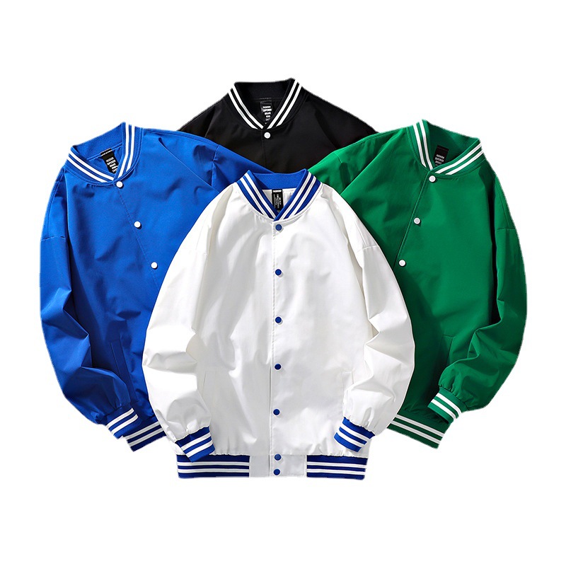 Autumn trendy baseball jackets, solid-color baseball jackets, green baseball jackets, Harajuku baseball jackets, jackets, men's American baseball jackets Item Picture