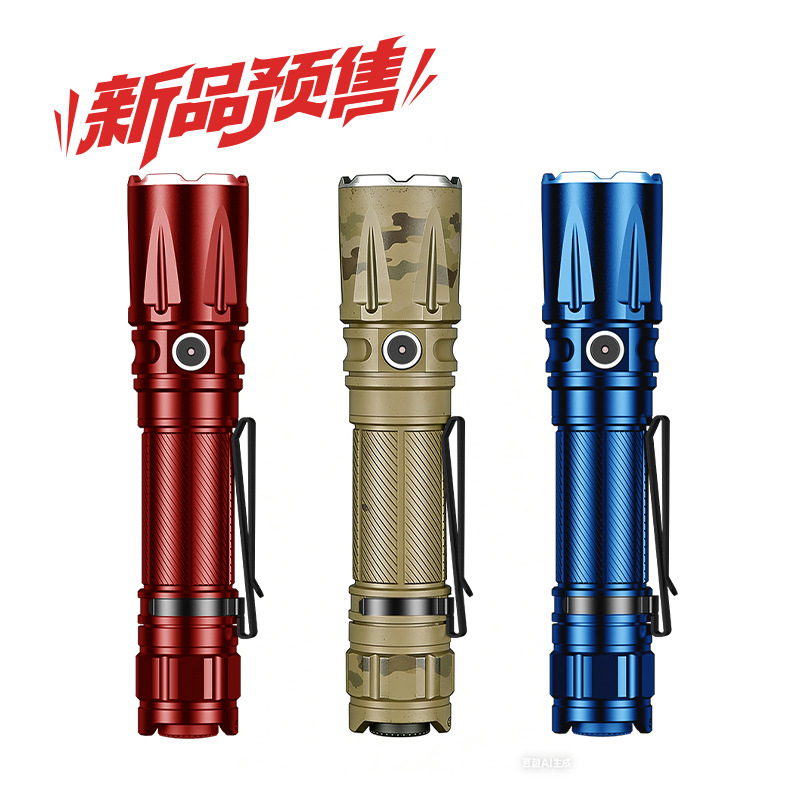 定制神火新款定焦edc手电铝合金防水强光大功率LED便携腰夹手电筒白底实物图
